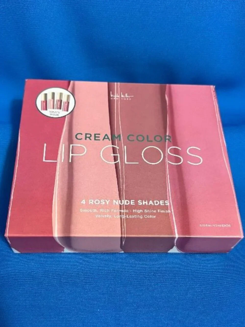 NICOLE MILLER NEW YORK 4 PACK ROSY NUDE HIGH SHINE SHADES CREAM COLOR LIP GLOSS
